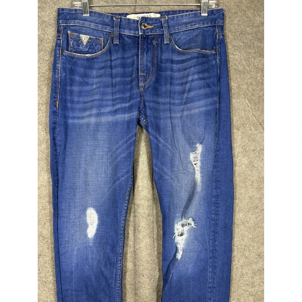Guess Los Angeles Mens Slim Straight Distressed Blue Jeans Size 30 M71AS1R2J70‎